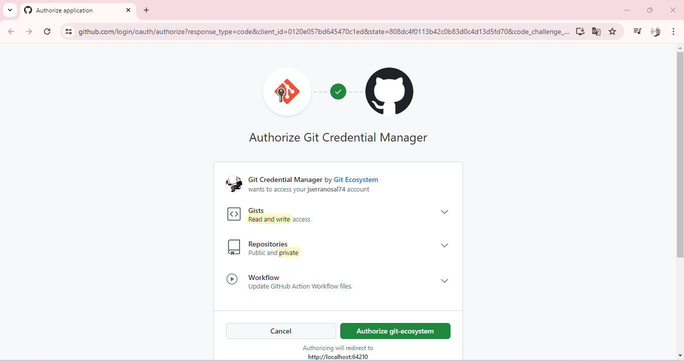 autorizar git push en github