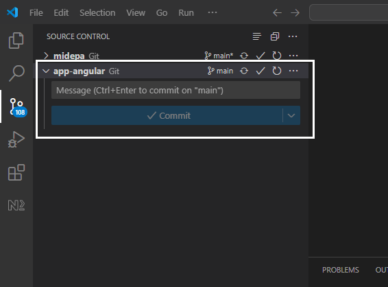 verificacion visual de la rama main en visual studio code