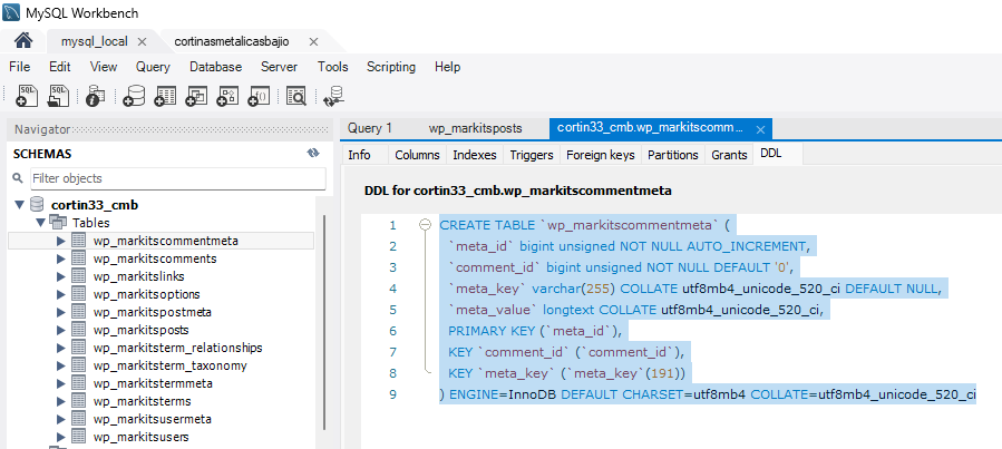 ddl de wp_markitscommentmeta