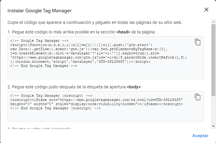 Instalar Google Tag Manager