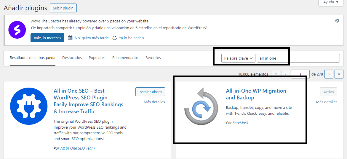 plugin all in one wp migration a instalar